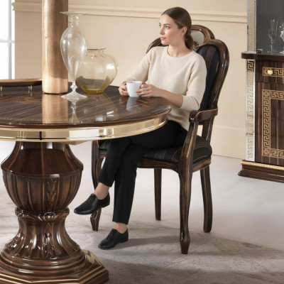 Stuhl mit Armlehne Luxus Design Stuhl Textil Möbel Einsitzer Holz Lehnstuhl Neu
