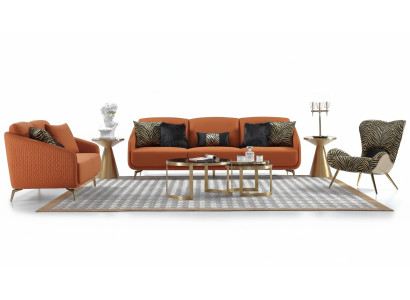 Dreisitzer Couch Polster Design Sofa Moderne 3er Sitz Sofas Zimmer Möbel Orange
