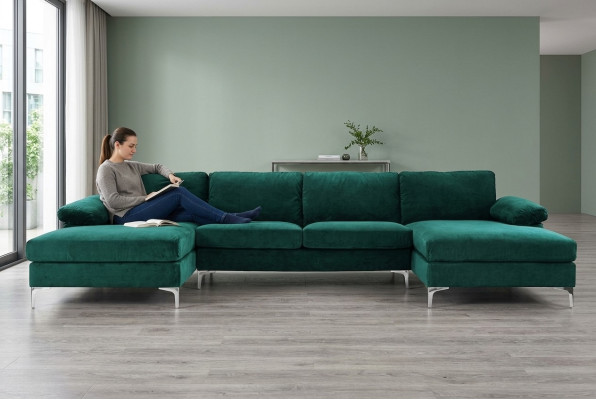 Grünes U-Form Ecksofa Wohnlandschaft Couch Eckgarnitur Design