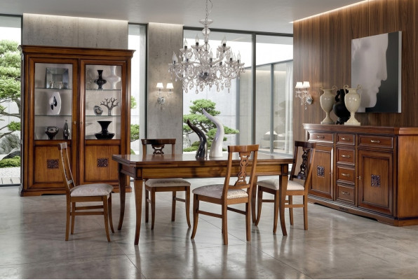Esszimmer Set 7tlg. Esstisch Stuhle Kommode Vitrine Gruppe Garnitur Holz Braun