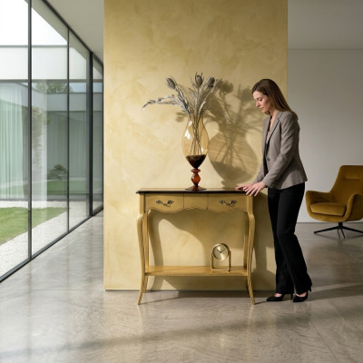 Konsolentisch Konsole Holzkonsole Tisch Flur Wandtisch Möbel Gelb Holz Möbel Neu