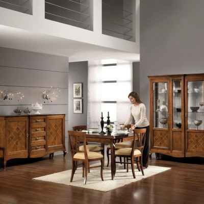 Esszimmer Set Garnitur Kommode 4x Stühle Vitrine Gruppe Essgarnitur Tisch 7tlg.