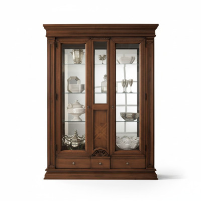 Holz Vitrinen Glas Schrank Echtholz Anrichte Vitrine Wohnzimmer Möbel Massive