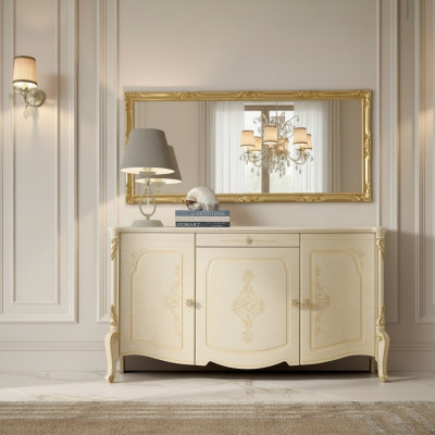 Koommode mit Spiegel Holz Kommoden Möbel Schrank Schlafzimmer Schwarz Sideboard
