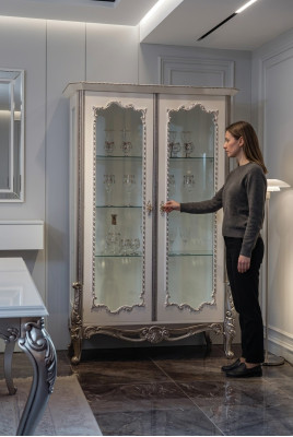 Vitrinen Glas Schrank Vitrine Wohnzimmer Holz Anrichte Luxus Möbel Neu
