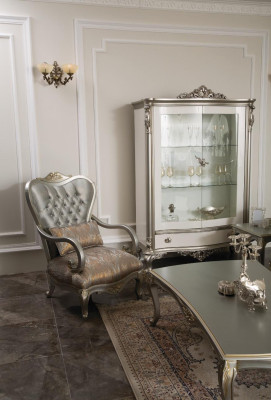 Silberner Chesterfield Sessel Französische Stil Möbel Stuhl Einsitzer Holz