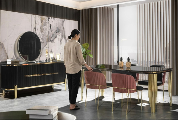 Luxus Esszimmer Essgarnitur Design Tisch Kommode 4x Stühle Gruppe 6tlg. Set Neu