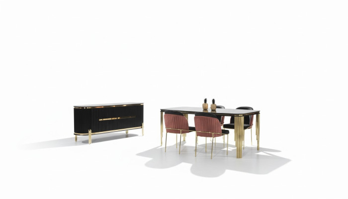 Luxus Esszimmer Essgarnitur Design Tisch Kommode 4x Stühle Gruppe 6tlg. Set Neu
