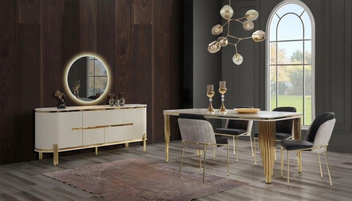 Metall Möbel Esszimmer Garnitur Tisch Stuhl Set kommode Essgarnitur Stühle 6tlg.
