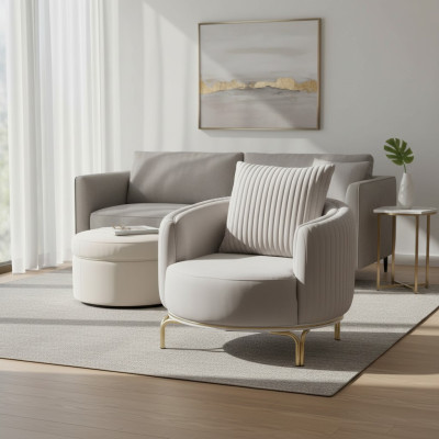 Runder Sessel Einsitzer Luxus 1 Sitzer Polster Sitz Designer Textil Sitz Stoff