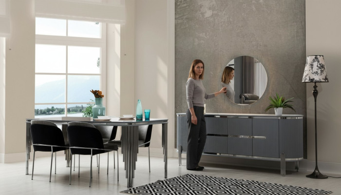 Esszimmer Set Luxus Esstisch Stuhl Gruppe Garnitur Holz Tisch Kommode Set 6tlg.