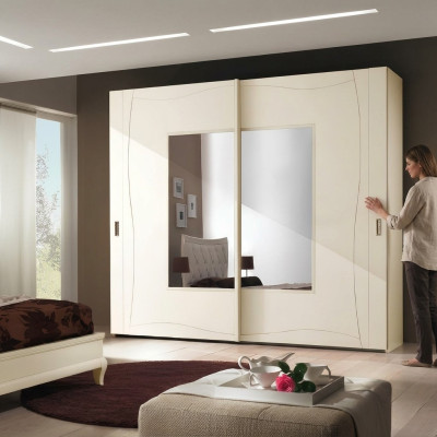 Schränke Kleiderschrank mit Schiebetüren Schlafzimmer Schrank Wand Holz Design