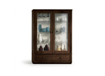 Vitrine Luxus Schaufenster Vitrinen Glas Schrank Modern Holz Grau Regal Anrichte