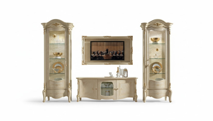 Klassischer TV-Schrank und Rahmen aus Naturholz im klassischen Stil