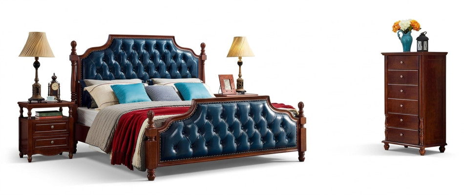 Chesterfield Doppelbett Luxus Schlafzimmer Holz Bett Polster Möbel