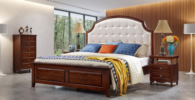 Luxus Set 3tlg.Bett 2 Nachttische Schlafzimmer Betten Holz Bettgestell