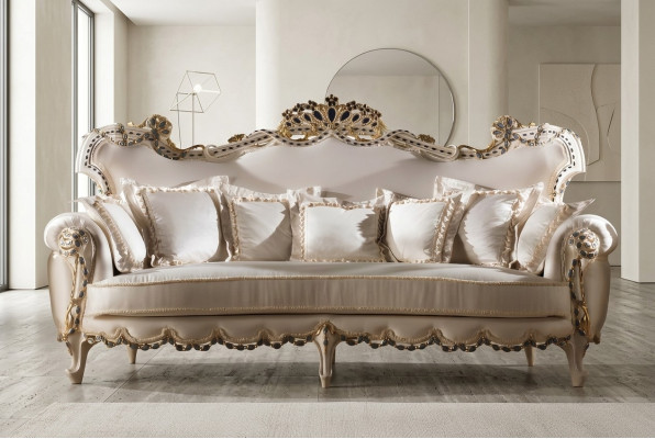 Klassischer Dreisitzer Sofa Wohnlandschaft Textilsofa 3 Sitz Barock