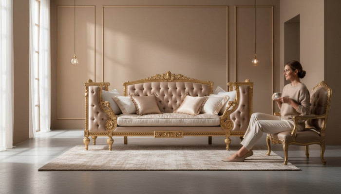 Sofa Dreisitzer Couch Polster Möbel Chesterfield Barock Rokoko Antik Stil Neu