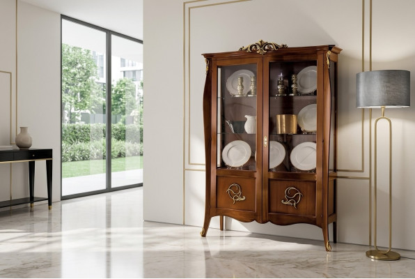 Vitrine Glas Schrank Kommode Schränke Italien Möbel Holz Stil Barock Vitrinen