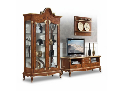 Italienische Wohnzimmer Wohnwand rtv Tv Sideboard Schrank Vitrine Wandregal 3tlg