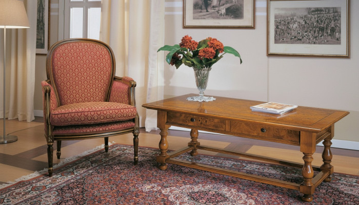 Sessel mit Beistelltisch Antik Stil Möbel Echtholz Tisch Lehnstuhl Set 2tlg Neu