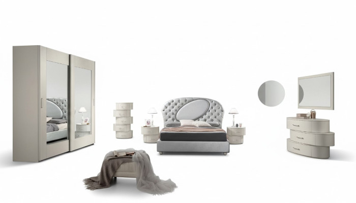 Luxus Set 7tlg. Schlafzimmer Bett Nachttisch Kommode Spiegel Kleiderschrank Neu