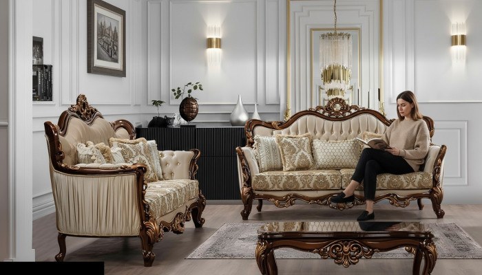 Luxus Garnitur Sofagarnitur 3+3 Sitzer Couchtisch Sofa Couch Sofas Set Barock