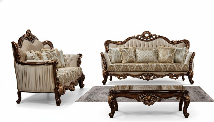 Luxus Garnitur Sofagarnitur 3+3 Sitzer Couchtisch Sofa Couch Sofas Set Barock