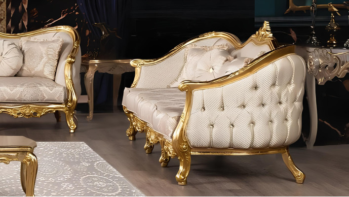 Dreisitzer Sofa 3 Sitzer Barock Rokoko Sofa Sofas Sessel Sitz Stoff Stil couch