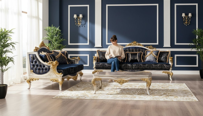 Luxus Sofagarnitur 3+3 Sitz Sofas Sessel Set Garnitur Stil Barock 2tlg Klassisch