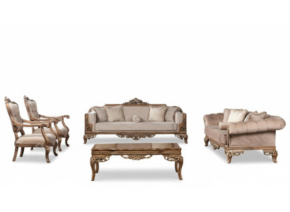 Sofagarnitur 3+3+1+1 Sitz Couchtisch Chesterfield Sofa Sessel Luxus Set 5tlg
