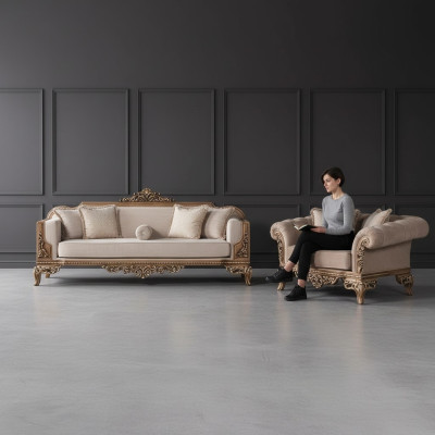 Sofagarnitur 3+3 Sitzer Chesterfield Sofa Sessel Luxus Set Stoff Garnitur 2tlg