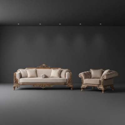 Sofagarnitur 3+3 Sitzer Chesterfield Sofa Sessel Luxus Set Stoff Garnitur 2tlg