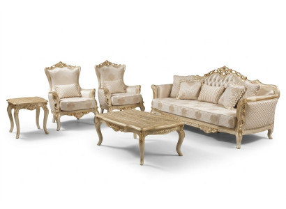 Sofagarnitur 3+1+1 Sitzer Couchtisch Sofa Sessel Sofas Garnitur Set Gold Stil