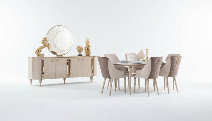 Komplett Esszimmer Kommoden Tisch 6x Stühle Kommode Spiegel Set Garnitur Neu