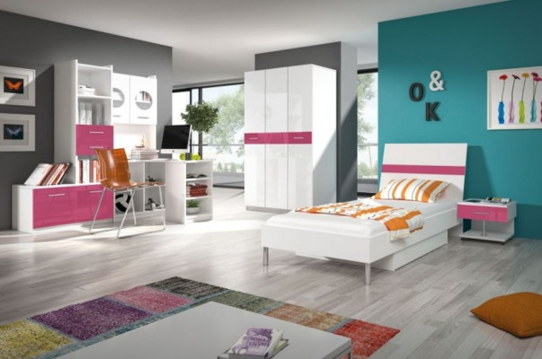 Kinderzimmer Rosa Mädchen Schrank Bett Tisch Holz 5tlg. Schlafzimmer
