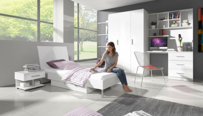 Modernes Kinderzimmer Set Bett Nachttisch Schrank Schreibtisch Bücherregal 5tlg.
