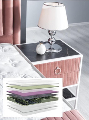 Schlafzimmer Set Rosa Metall Bett Stil 2x Nachttische Modern Neu 3tlg.