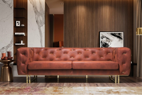 Chesterfield Textil Stoff Sofa Edles Design Klassische Möbel braun 3 Sitz