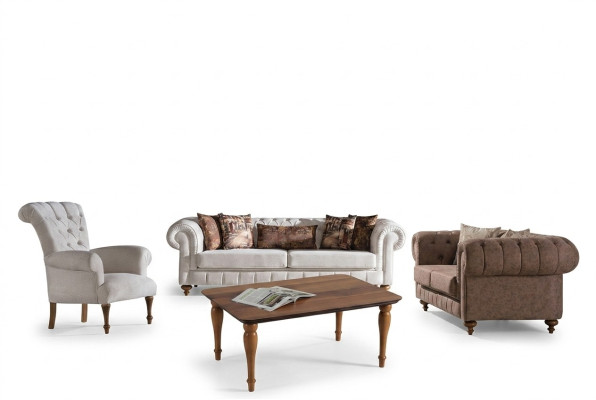 Weiß-Braune Chesterfield Sitzgruppe Designer Sofas Luxus Garnitur 3+2+1