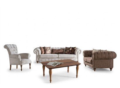 Weiß-Braune Chesterfield Sitzgruppe Designer Sofas Luxus Garnitur 3+2+1