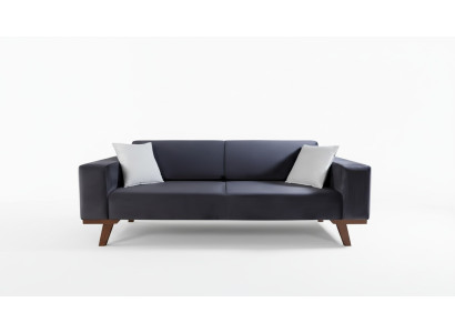 Schwarz Sofa 3 Sitzer Polster Couch Wohnzimmer Holz Möbel