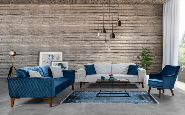 Blau Couch Dreisitzer Sofa Elegante Sitzmöbel Wohnzimmer Samt