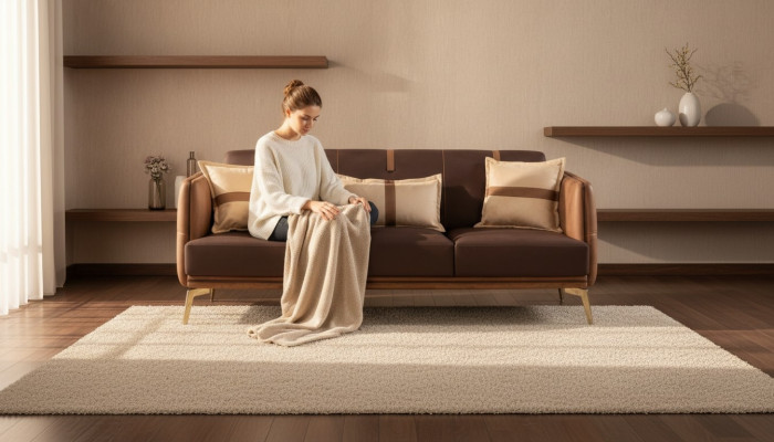 Dreisitzer Sofa 3 Sitzer Sofas Sitz Stoff Modern Stil Textil Couchen Möbel Braun