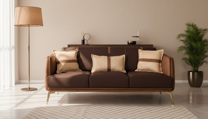 Dreisitzer Sofa 3 Sitzer Sofas Sitz Stoff Modern Stil Textil Couchen Möbel Braun