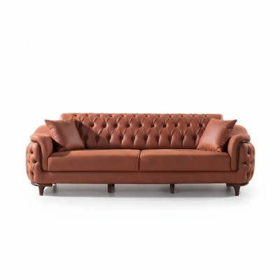 Orange Chesterfield Couch Dreisitzer Sofa Möbel Samt Holz Sitzpolster