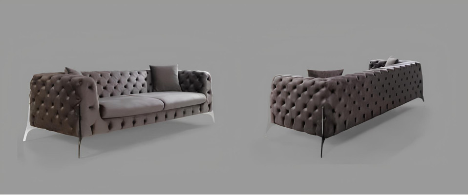 Chesterfield grau Sofa 3Sitzer Wohnzimmer Sofas Textil Polster