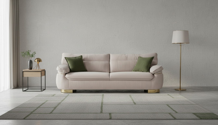 Moderne Sofas 3 Sitz Weiche Couch Polster Design Wohnzimmer Beige