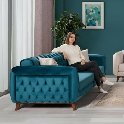 Design Couch 3 Sitzer Sofa Dreisitzer Polster Stoff Turkis Sitzpolster