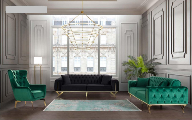 Grüne Chesterfield Couch Dreisitzer Sitzpolster Sofa Möbel Samt Holz